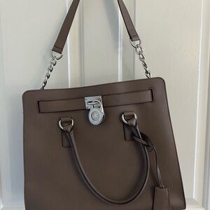 Michael Kors Brown Satchel with Silver Hardware